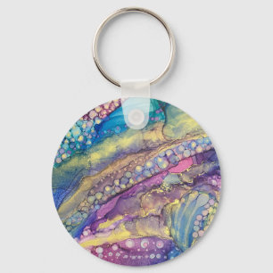 Colourful Dots Alcohol Ink Liquid Abstract Art Keychain