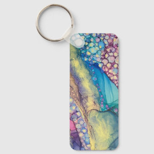 Colourful Dots Alcohol Ink Liquid Abstract Art Keychain