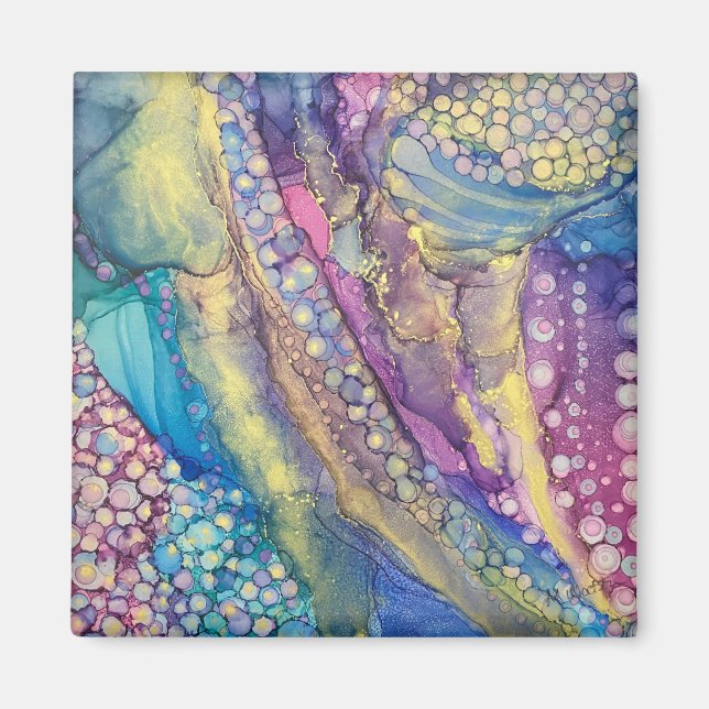 Colourful Dots Alcohol Ink Liquid Abstract Art Magnet (Front)