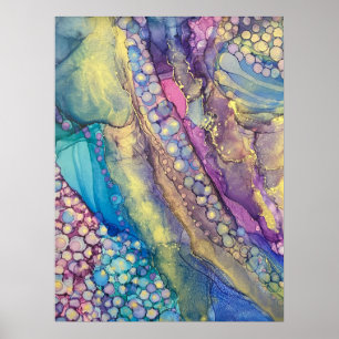 Colourful Dots Alcohol Ink Liquid Abstract Art Poster