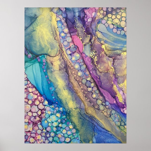 Colourful Dots Alcohol Ink Liquid Abstract Art Poster (Front)