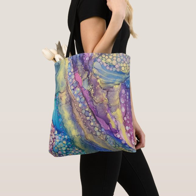 Colourful Dots Alcohol Ink Liquid Abstract Art Tote Bag (Close Up)