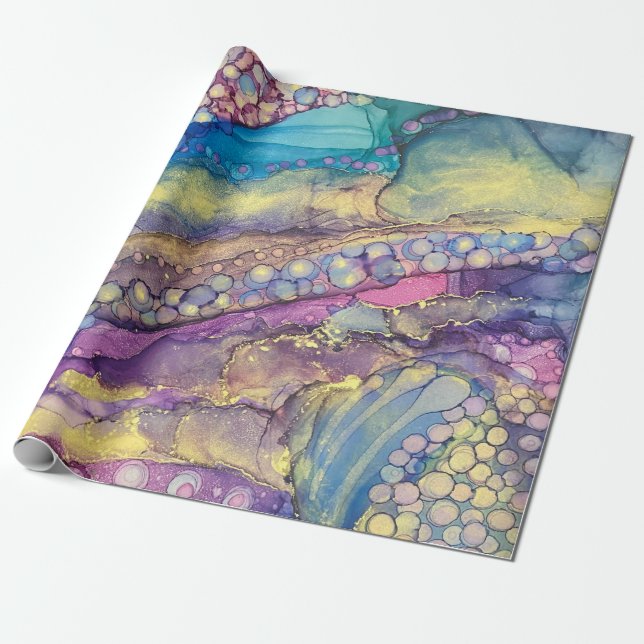Colourful Dots Alcohol Ink Liquid Abstract Art Wrapping Paper (Unrolled)