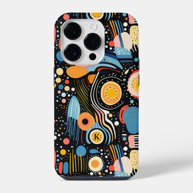 Colourful dots and abstract shapes pattern iPhone case (Back)