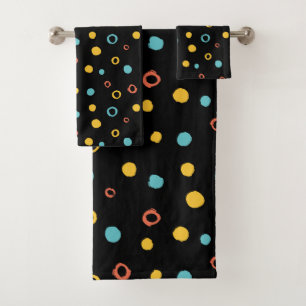 Colourful dots and circles pattern bath towel set