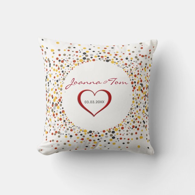 Colourful Dots And Red Heart Throw Pillow (Front)