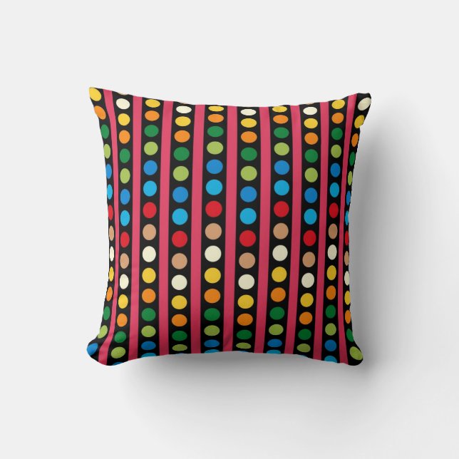 Colourful Dots and Stripes MOJO Pillow (Front)
