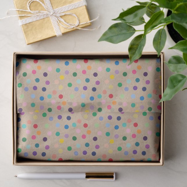 Colourful Dots Art On Rustic Faux Brown Kraft Tissue Paper (Gift)