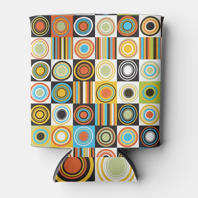 Colourful dots, circles, stripes background. can cooler (Front)