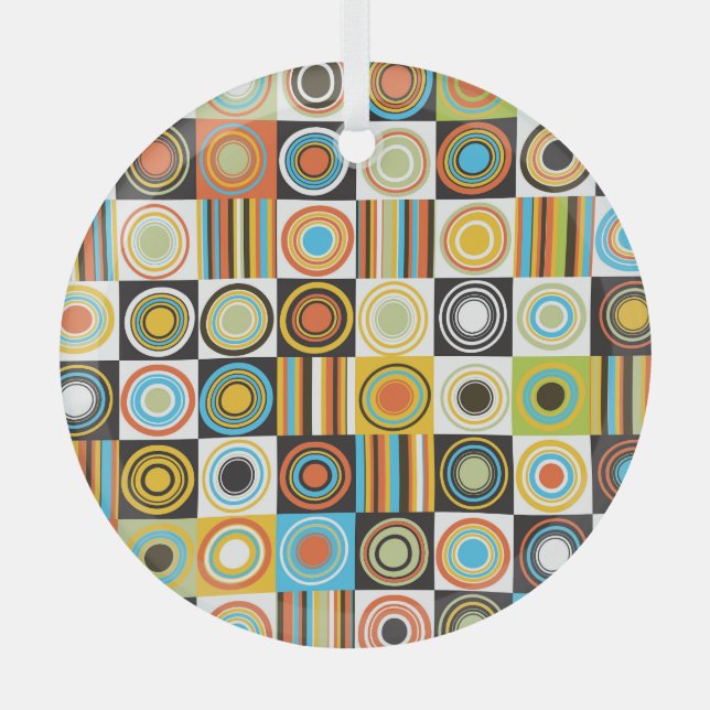 Colourful dots, circles, stripes background. glass ornament (Front)