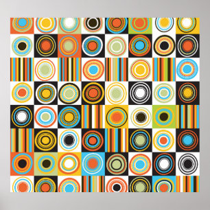Colourful dots, circles, stripes background. poster