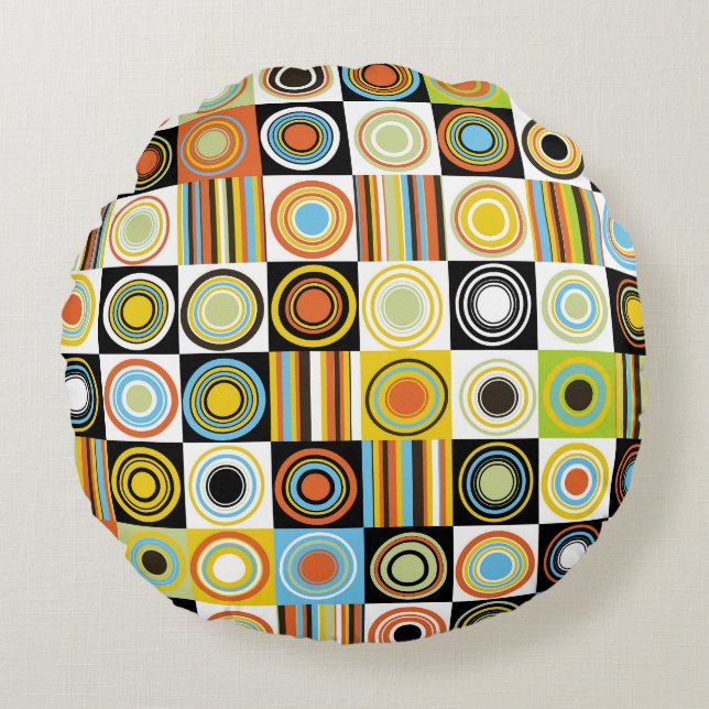 Colourful dots, circles, stripes background. round pillow (Front)