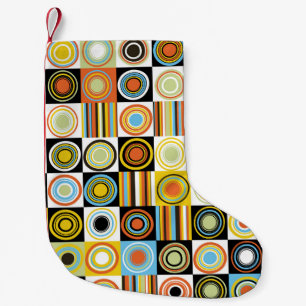 Colourful dots, circles, stripes background. small christmas stocking