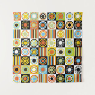 Colourful dots, circles, stripes background. tapestry