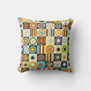 Colourful dots, circles, stripes background. throw pillow