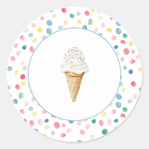 Colourful Dots Confetti Ice Cream Cone Birthday Classic Round Sticker