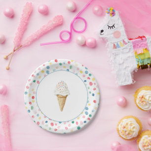 Colourful Dots Confetti Ice Cream Cone Birthday Paper Plate