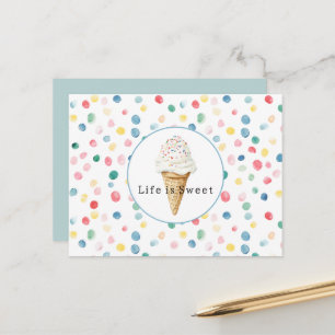 Colourful Dots Confetti Ice Cream Cone Sweet Life  Postcard