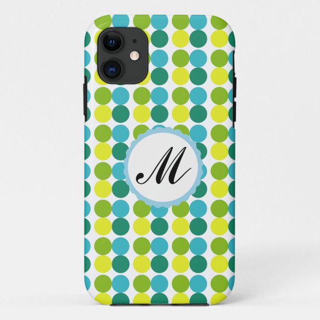 Colourful Dots Custom Monogram iphone case blue (Back)