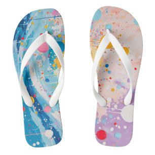Colourful Dots Drips Splatters Flip Flops