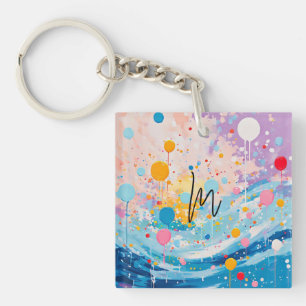 Colourful Dots Drips Splatters Keychain