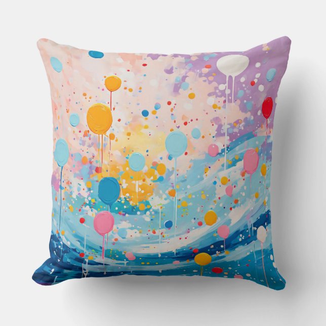 Colourful Dots Drips Splatters Throw Pillow (Front)