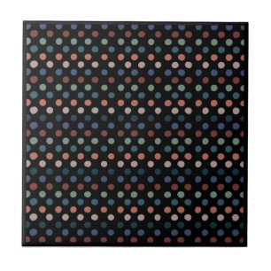 Colourful Dots on Black Background Tile
