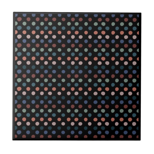 Colourful Dots on Black Background Tile (Front)