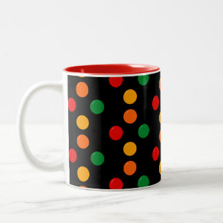 Colourful Dots on Black Mid Century Modern Retro Two-Tone Coffee Mug