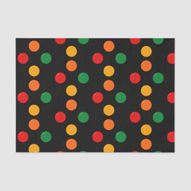 Colourful Dots on Black Retro Mid Century Modern Tissue Paper (Front)