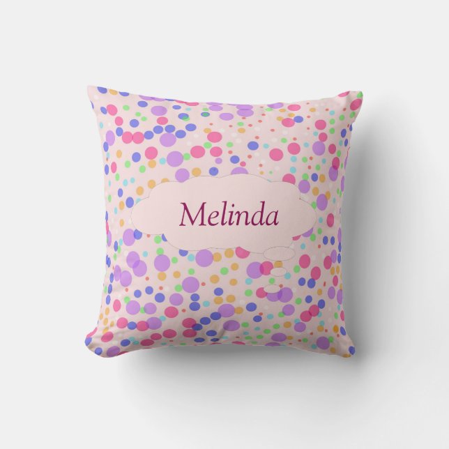 Colourful Dots on Pink Personalized Throw Pillow (Front)