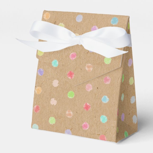 Colourful Dots Pattern On Rustic Faux Brown Kraft Favor Box (Front Side)