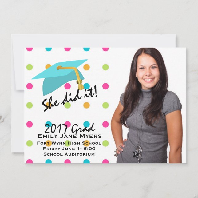 Colourful Dots Photo Graduation Announcement (Front)