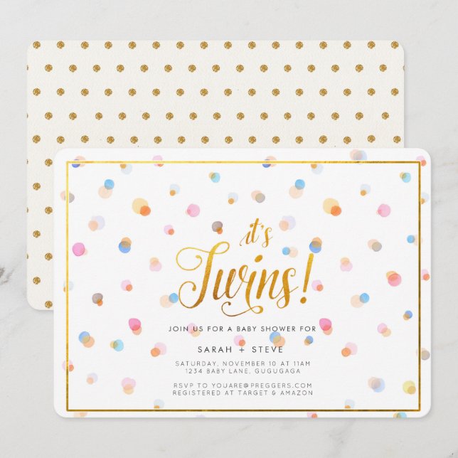 Colourful Dots Twins Baby Shower Invitation (Front/Back)