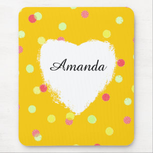 colourful dots & white heart shape name customized mouse pad