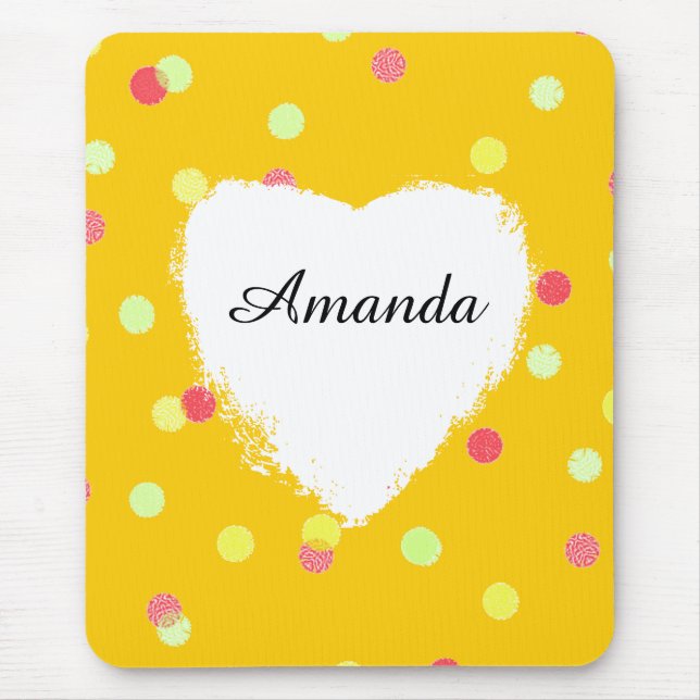 colourful dots & white heart shape name customized mouse pad (Front)