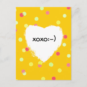 colourful dots & white heart shape xoxo postcard