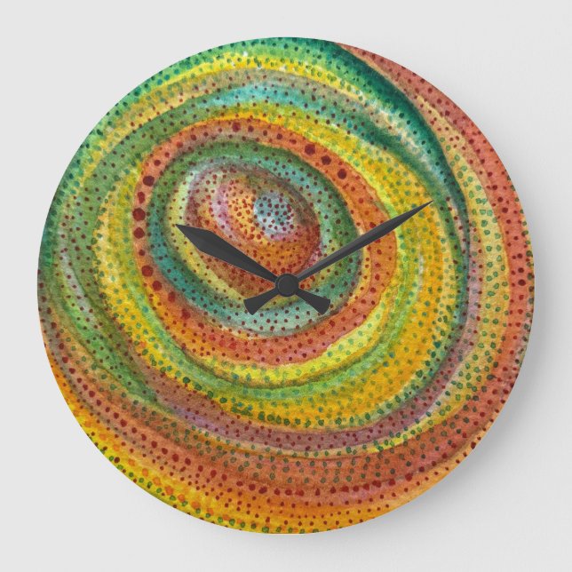 Colourful Dotted Watercolor Circles Large Clock (Front)