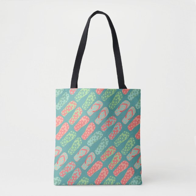 Colourful Dotty Flip Flop Pattern Teal Tote Bag (Front)