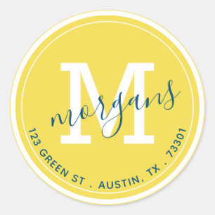 colourful double monogram return address sticker