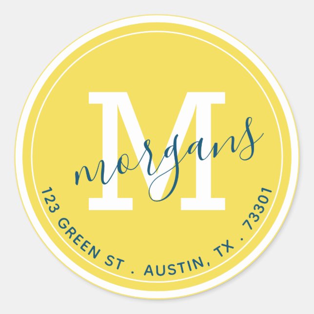 colourful double monogram return address sticker (Front)