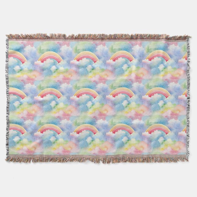 Colourful Double Rainbow and Clouds in the Sky Throw Blanket (Front)
