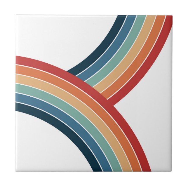 Colourful double retro style rainbow decoration tile (Front)
