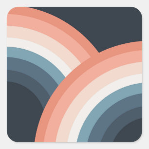 Colourful double retro style rainbow square sticker