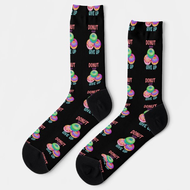 Colourful Doughnut ever Give Up Motivational Quote Socks (Left)