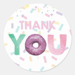 Colourful Doughnut Party Thank you Classic Round Sticker