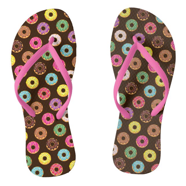 Colourful Doughnut Pattern In Chocolate Flip Flops (Footbed)