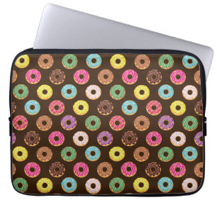 Colourful Doughnut Pattern In Chocolate Laptop Sleeve