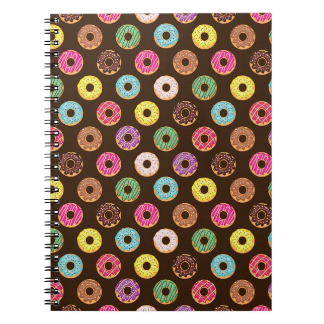Colourful Doughnut Pattern In Chocolate Notebook (Front)