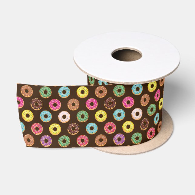 Colourful Doughnut Pattern In Chocolate Satin Ribbon (Spool)